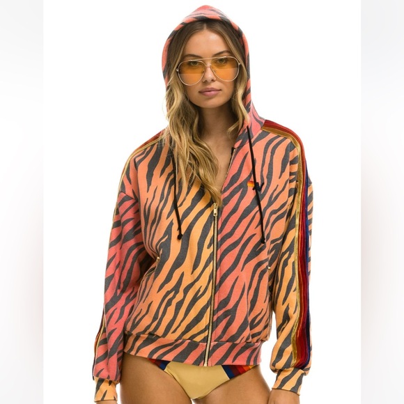 CLASSIC RELAXED ZIP HOODIE WITH POCKETS - TIGER - Picture 3 of 3